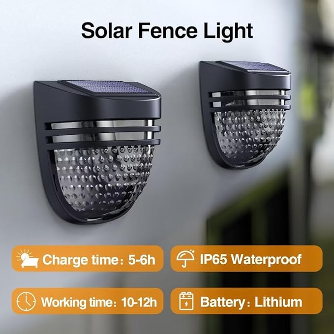 Solar Fence Light, Solar Pathway Lights, Solar Light, Deck Lights, Solar Powered, Solar Wall Lights, 2 Modes, Waterproof IP65, Outdoor for Garden, Christmas Decoration, Backyard, 6 Pack
