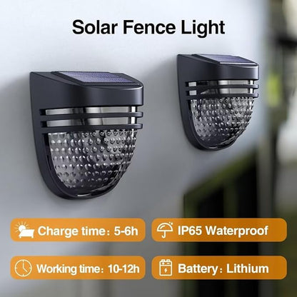 Solar Fence Light, Solar Pathway Lights, Solar Light, Deck Lights, Solar Powered, Solar Wall Lights, 2 Modes, Waterproof IP65, Outdoor for Garden, Christmas Decoration, Backyard, 6 Pack