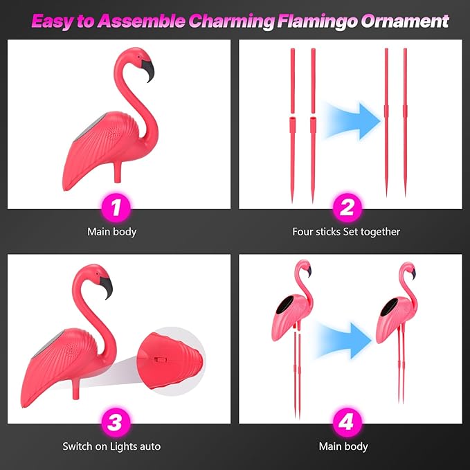 Solar Flamingo Lights 2 Pcs, Home Flamingo Ornament Light, Outdoor Decor Light for Lawns, Patios, Backyards, Pathways, Garden, Flamingo Decorations for Wedding, Christmas, Valentine, Gift for Women