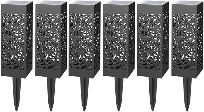 TEHAUX 6pcs Hollow Solar Lawn Lights Waterproof Garden Ground Plug Outdoor Path Lighting Warm White for Yard and Patio