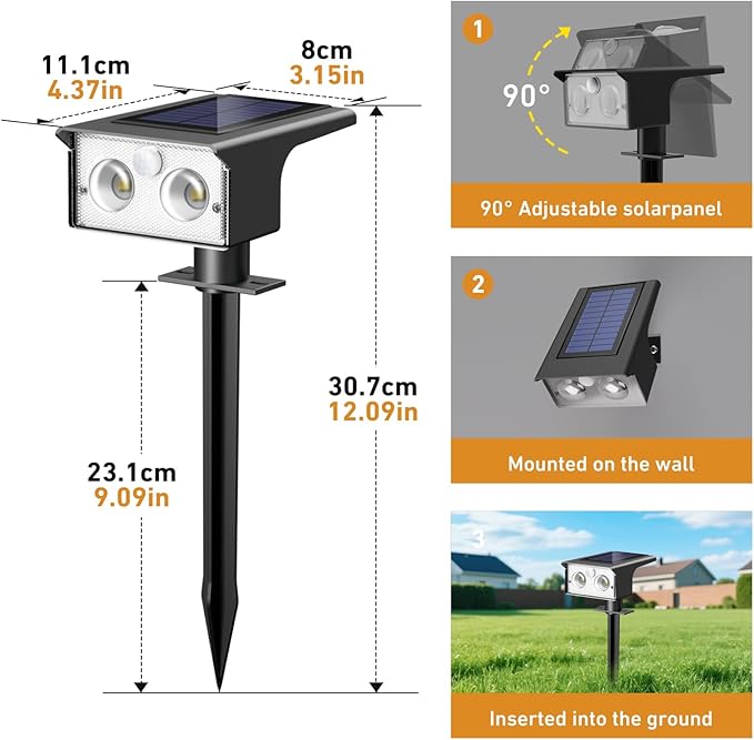 btfarm Solar Spot Lights Outdoor Waterproof, 8 Pack/3 Modes Motion Sensor Lights, Solar Powered Spotlights 2-in-1 Auto On/Off for Outside Pathway Yard Garden Landscape Lighting, Warm White