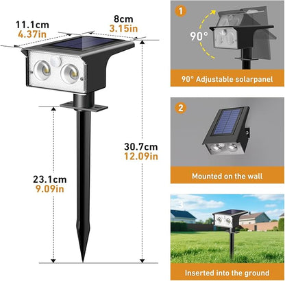 btfarm Solar Spot Lights Outdoor Waterproof, 3 Modes Motion Sensor Lights, Solar Powered Spotlights 2-in-1 Auto On/Off for Outside Pathway Yard Garden Landscape Lighting, Cool White