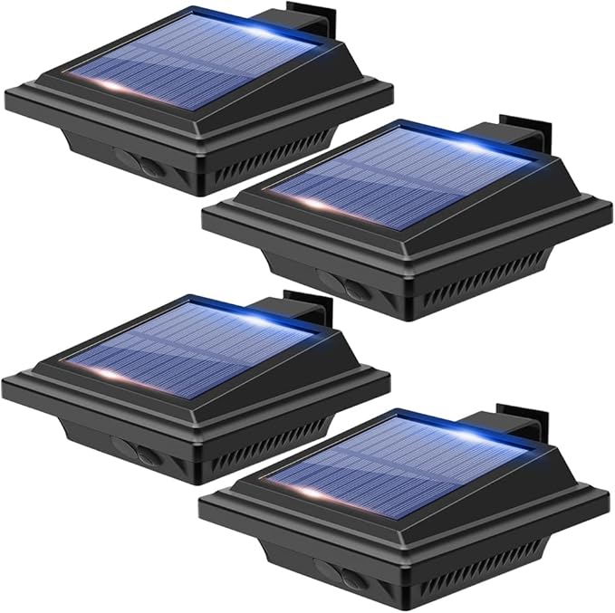 Gutter Lights, 40 LED Solar Patio Decor - Deck, Fence, Wall, Backyard, Porch, Pool, Step, Stairs, Yard, Garden, Pathway (4Pack, Black, Cool White Light)