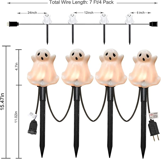 SUNSGNE Halloween Ghost Pathway Lights Outdoor, Set of 4 Ghost Halloween Stake Path Lights with C7 LED Bulbs for | Lumora