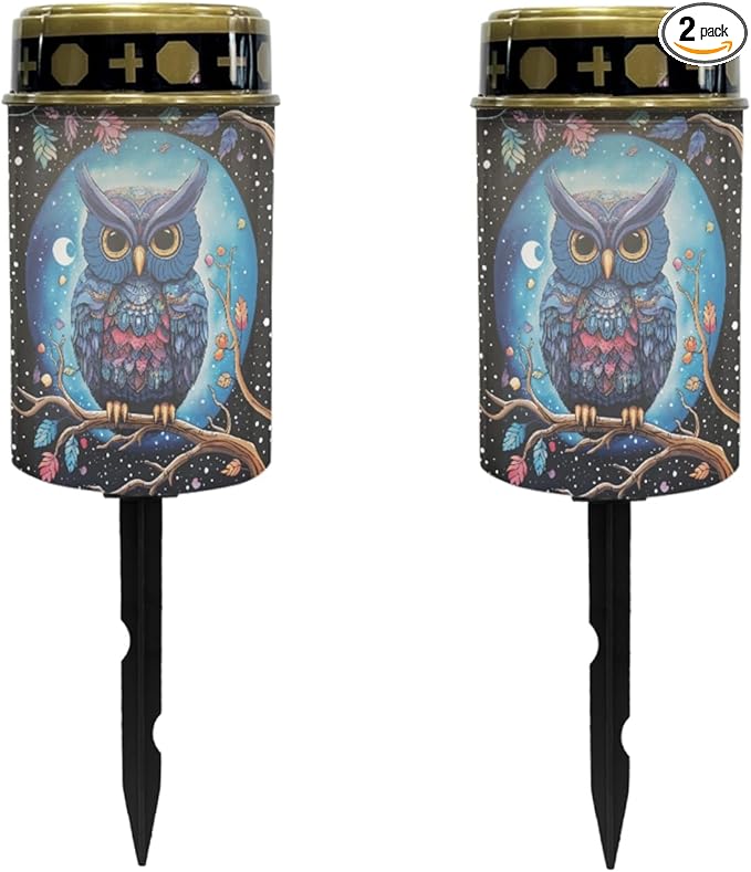 Galaxy Owl Outdoor Solar Lights for Yard Patio Landscape Lighting Solar Pathway Lights Warm White Solar Garden Stake Lights LED Solar Lantern Flameless Solar Powered Fairy Lights
