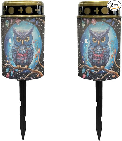 Galaxy Owl Outdoor Solar Lights for Yard Patio Landscape Lighting Solar Pathway Lights Warm White Solar Garden Stake Lights LED Solar Lantern Flameless Solar Powered Fairy Lights