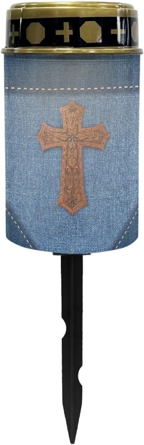 Jeans Cross Solar Garden Lights Outdoor Solar Stake Lights Memorial Cemetery Decorations Driveway Markers for Outside Patio Yard Pathway Gravesite Decor for Loss of Loved One