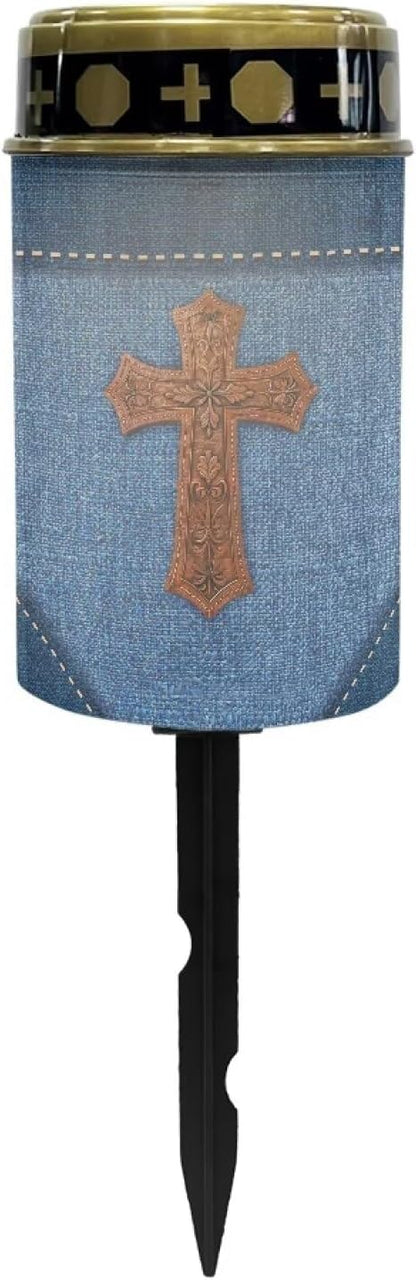 Jeans Cross Solar Garden Lights Outdoor Solar Stake Lights Memorial Cemetery Decorations Driveway Markers for Outside Patio Yard Pathway Gravesite Decor for Loss of Loved One