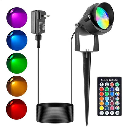 Christmas Outdoor Spot Lights, 12V Color Changing Landscape Lighting with Remote & Timer (4H/6H/8H), IP65 Waterproof Aluminum RGB Spotlights for Garden, Yard, House, Pathway Decor (1 Lights)