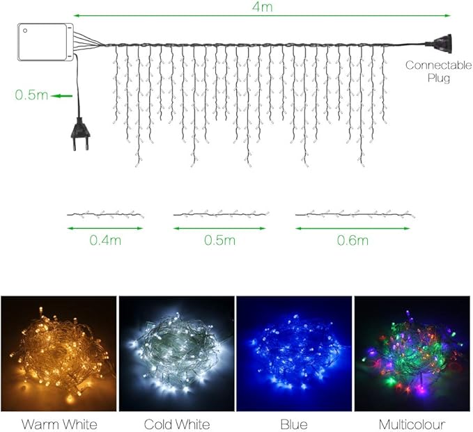 Lainin 3.5M/11ft 96 LED Warm White Linkable Fairy Curtain String Light with 8 Modes Memory Functional Controller | Lumora