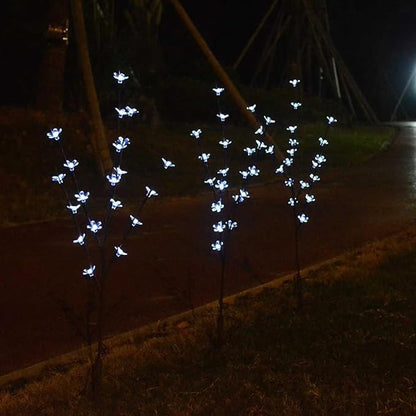 Solar Garden Path Lights Cherry Blossom Branch LED Lawn Landscape Lighting Solar Powered Outdoor Ground Lamps with Battery Set of 3 White Light