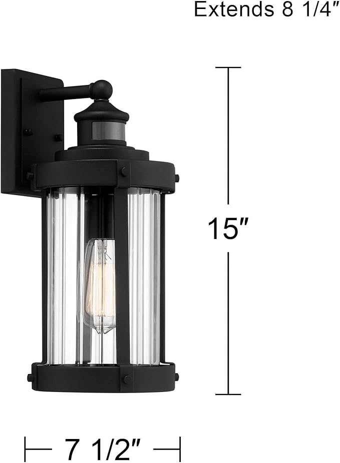 John Timberland Stan Modern Industrial Outdoor Wall Light Fixture Textured Black Metal 15" Clear Ribbed Glass for Exterior House Porch Patio Outside Deck Garage Yard Front Door Garden Home