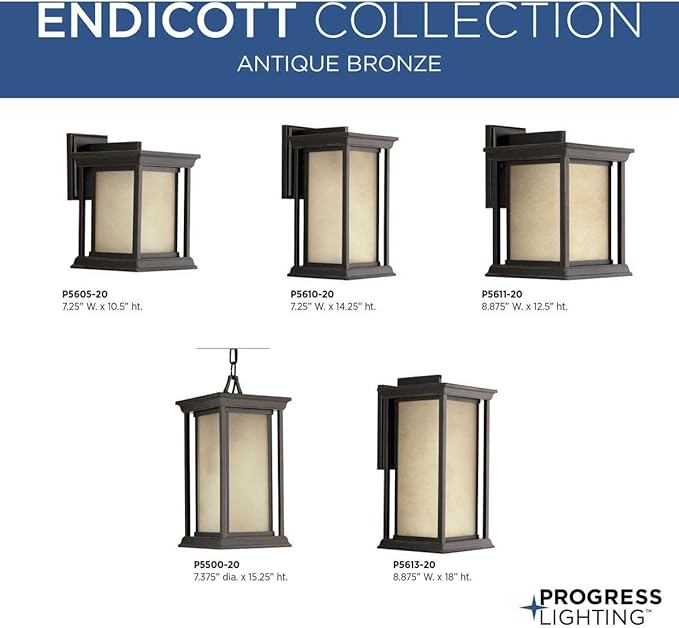 Progress Lighting Endicott Collection 1-Light Etched Umber Linen Glass Craftsman Outdoor Medium Wall Lantern Light | Lumora