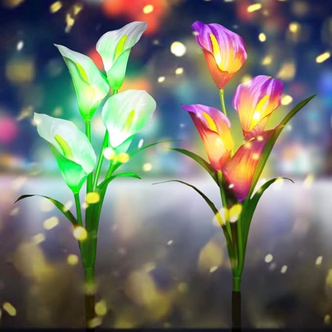 Solar Calla Flowers Garden Lights Outdoor Decorations LED Solar Lights Garden Decorative for Patio Yard Backyard Path Garden Decor Gardening Gifts, 2 Packs