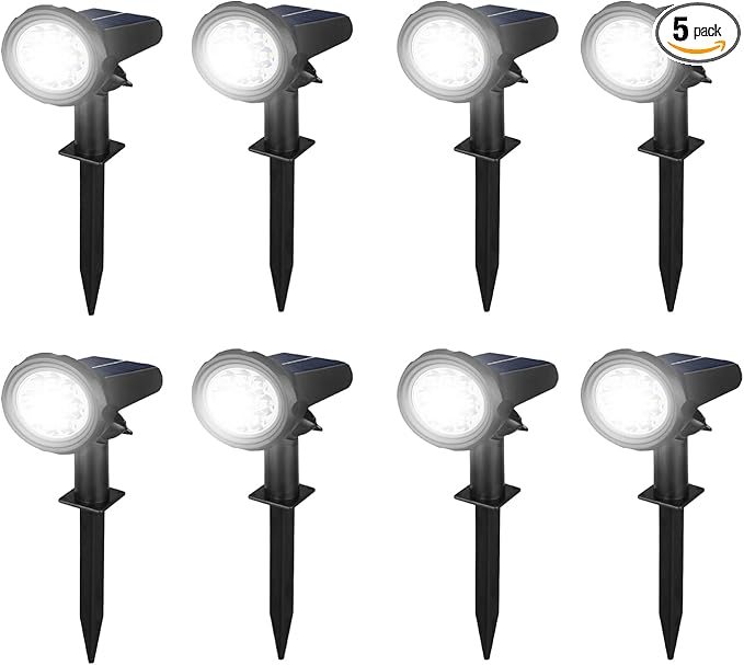 Solar Lights Outdoor Waterproof IP68，3 Lighting Modes，Solar Spot Lights Outdoor，Dark Sensing Auto On/Off ，Solar Powered Garden Yard Spot Solar Lights for Outside Landscape (Cool White, 8 Pack)