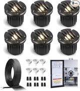 Gardenreet Brass In Ground Lights Kit(6 Pack) with 150W Low Voltage Transformer & MR16 Bulb & 100Feet Wire & | Lumora
