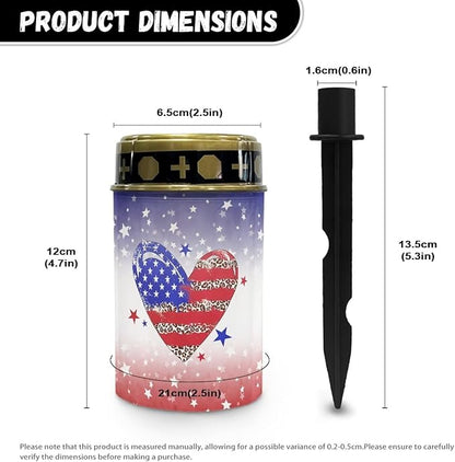 American Flag Heart Garden Solar Outdoor Lights Eternal Light Lawn Lamp Waterproof Solar for Outside Cemetery Garden Decorations Yard Lawn Pathway Figurines