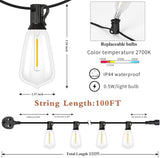 100FT LED Outdoor String Lights, Waterproof Patio Lights with 50+2 Edison Shatterproof Bulbs, Outside Hanging | Lumora