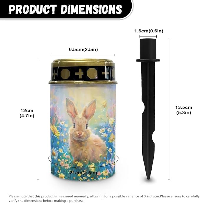 HUGS IDEA Cute Bunny Cemetery Solar Lights for Grave Floral Grave Decor Garden Ornaments Waterproof Solar-Powered Lights for Serene Yards, Patios & Spring Memorials