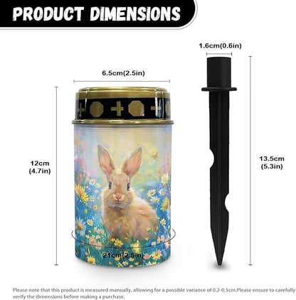 HUGS IDEA Cute Bunny Cemetery Solar Lights for Grave Floral Grave Decor Garden Ornaments Waterproof Solar-Powered Lights for Serene Yards, Patios & Spring Memorials