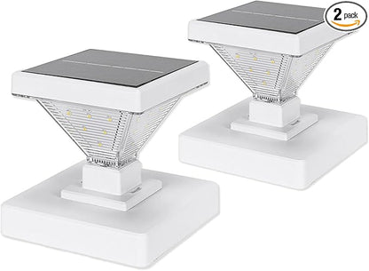 Gama Sonic Luxor Solar Post Cap Light for 4 x 4 and 5 x 5 Post Solar LED Cap Light with 2700K Warm White with Hi/Lo Mode for Wood and Vinyl Fence (2-Pack, White)