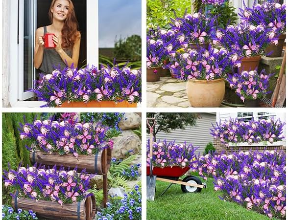 Solar Garden Lights Outdoor, 4 Pack Purple Lavender Solar Butterfly Lights Gardening Gifts for Women, Artificial Flower with Butterfly Purple Garden Decor for Lawn Patio-Warm White