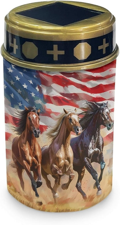 US Flag Horse Solar Lights Outdoor Garden Lights Waterproof Horse Pathway Lights Solar Powered Lantern Landscape Lighting LED Lantern for Outside Yard Patio