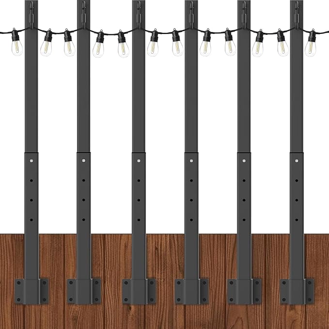 6 Pack String Light Poles,2.8Ft Metal Poles for Outdoor String Lights,Outdoor Light Poles with Post,Poles/Stand for | Lumora