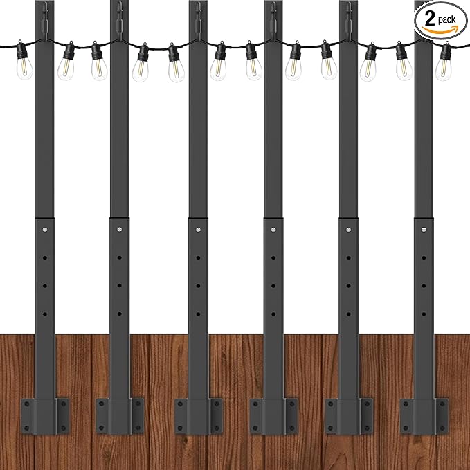 6 Pack String Light Poles,2.8Ft Metal Poles for Outdoor String Lights,Outdoor Light Poles with Post,Poles/Stand for | Lumora