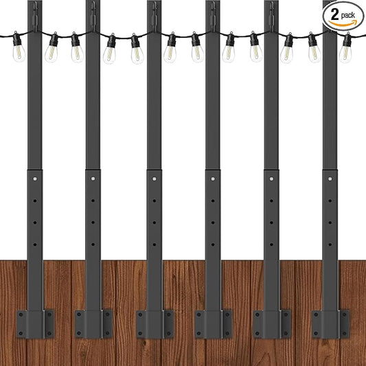 6 Pack String Light Poles,2.8Ft Metal Poles for Outdoor String Lights,Outdoor Light Poles with Post,Poles/Stand for Outside,Patio,Deck,Backyard,Garden Wedding,Party