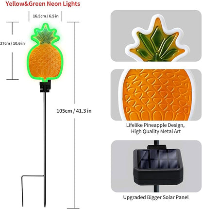 ANGMLN Solar Pineapple Neon Light - 2 Metal Garden Stake Lights 42 inch Path Lighting for Garden Yard Lawn Patio Walkway Decor