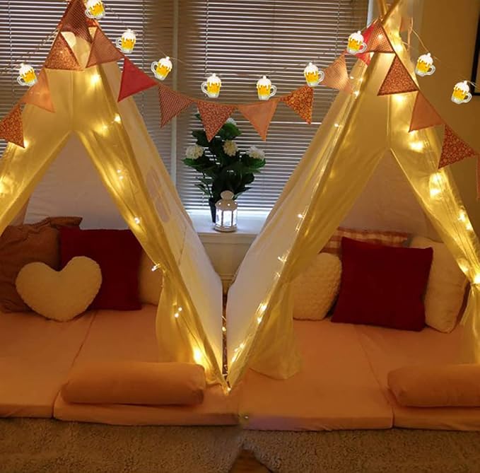 Beer Mug String Lights, 8.5Ft Tropical Beach Theme Outdoor Decorations Beer String Lights with 10 3D Beer Cup Lights, Plug in Beer Fairy Summer Patio Lights for Tropical Party Bar Bedroom Decor