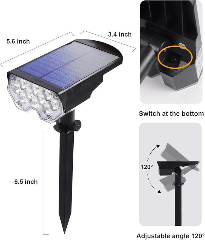 1 Pack Solar Powered Outdoor Spot Lights Outside Waterproof 20 LEDs Landscape Spotlights Dusk to Dawn for House | Lumora