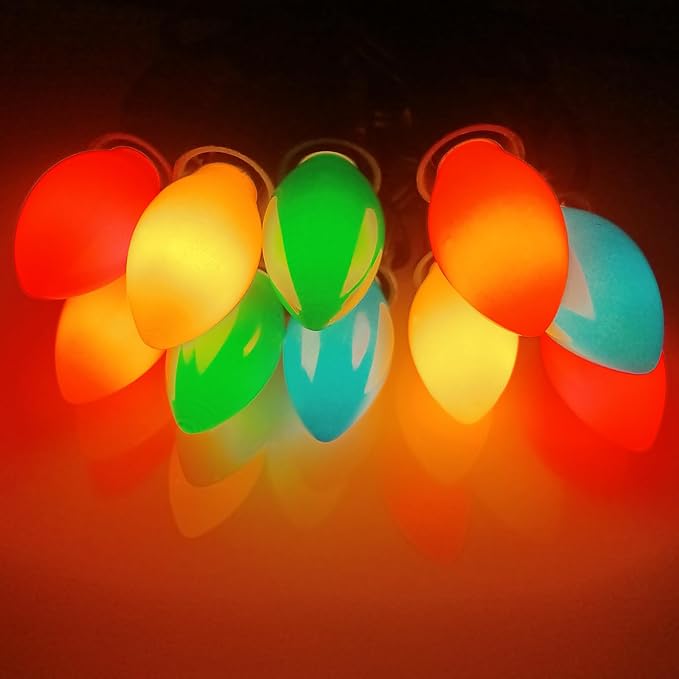25Ft Easter Christmas Lights Outdoor, C7 Vintage Christmas Lights 25 Ceramic Multicolor Bulbs Light, Outdoor Xmas | Lumora