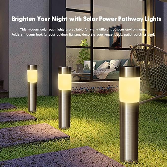 2 Pack Solar Pathway Lights Outdoor, Modern Design Waterproof Solar Landscape Lighting, Bright Garden Lights for Patio Lawn Yard Walkway Driveway (Warm White) (Warm Light)