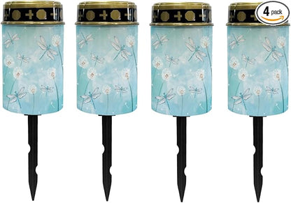 Solar Pathway Lights Outdoor,Taraxacum Mongolicum Solar Garden Lights Outdoor Waterproof Landscape Lighting for Yard,Dragonfly Blue Solar-Powered Fairy Lights