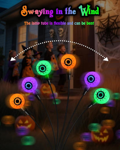 Solar Halloween Eyeball Lights Outdoor, 8Pack 48LED Purple Orange and Green Waterproof Eyeball Swaying Firefly Lights, Solar Halloween Pathway Light for Garden,Yard, Party, Halloween Decorations