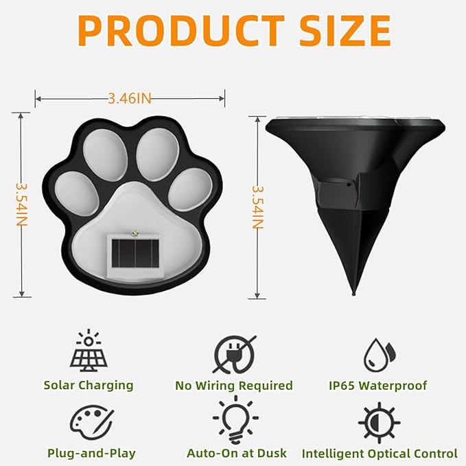 4 Pack Paw Print Solar Light Outdoor,Solar Dog Paw Light for Garden Decorations,IP65 Waterproof Solar Powered Yard Cat Puppy Lights for Lawn Pet Cemetery Pathway Patio Pet Lovers (Colored Light)