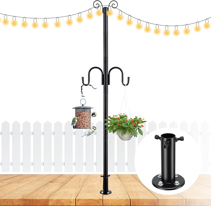 String Light Poles for Outside, 10FT Heavy Duty Outdoor String Light Pole Stand with Shepherd Hooks for Wood Deck | Lumora