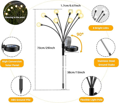 Solar Lights Outdoor - 4Packs, 32 LEDs Garden Lights Solar Powered Firefly Lights IP65 Waterproof for Lawn Yard Patio Pathway & Landscape Garden Decoration Gifts