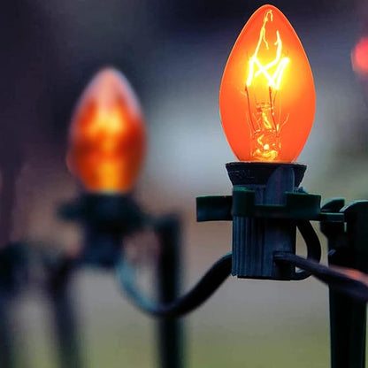 C9 Clear Orange Halloween Lights, 25FT Halloween C9 String Lights with 27 Clear Orange Bulbs, Hanging Decoration Lights for Outdoor Indoor Patio Home Party Garden Yard-Black Wire