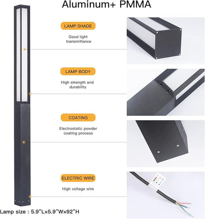 Path Light, 92" Pathway Lights, Wired Outdoor Modern Landscape LED Bollard Driveway Lighting, IP65 Waterproof Aluminum High Voltage Floor Lamp for Walkway Lawn Patio Yard Garden Decoration