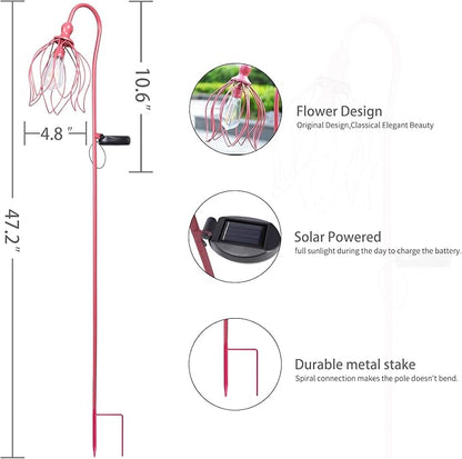 Bshine Solar Lights Outdoor Garden Decoration, Flower Metal Stake Waterproof Hanging LED Solar Lamp for Outdoor Patio, Yard Decoration Lawn Art, Walking Lights, 2PCS Pink