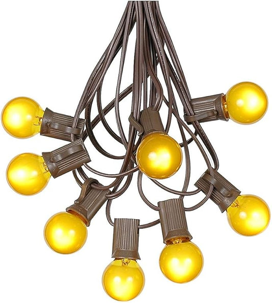 100 Foot G30 Outdoor Patio String Lights with 125 Yellow Globe Bulbs – Indoor Outdoor String Lights – Market Bistro Café Hanging String Lights – C7/E12 Base - Brown Wire
