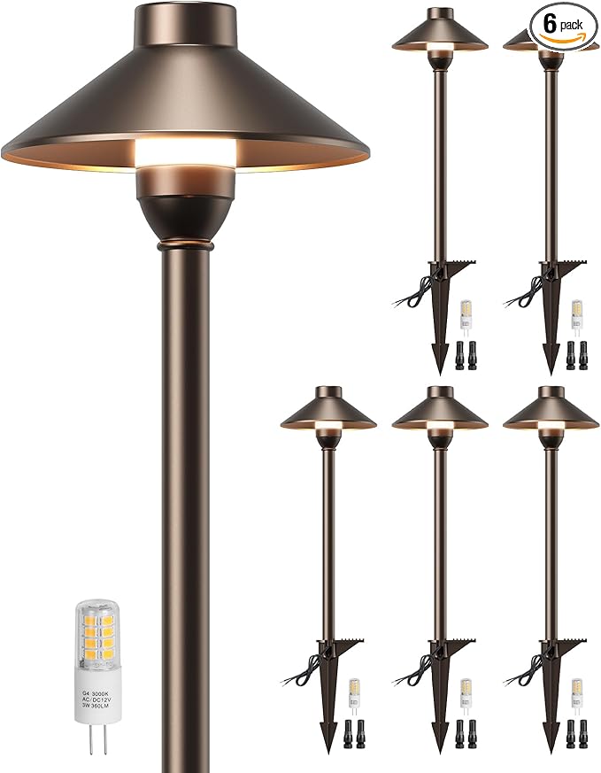PARTPHONER Low Voltage Landscape Lighting 6-Pack, Aluminum 12V Pathway Lights with G4 Bulbs, Waterproof Oil Rubbed | Lumora
