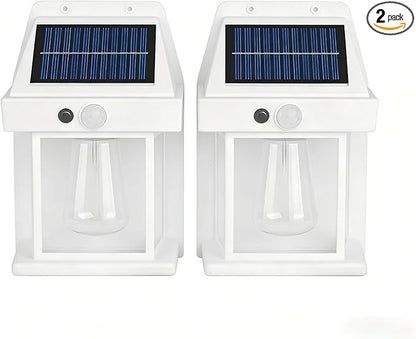 2-Pack 6.8" H Outdoor Solar Wall Light Motion Sensor Porch Flood Dawn Lighting 3 Lights Modes for Patio Garage Shed Barn Door Yard Outside Decorative Waterproot,- White.