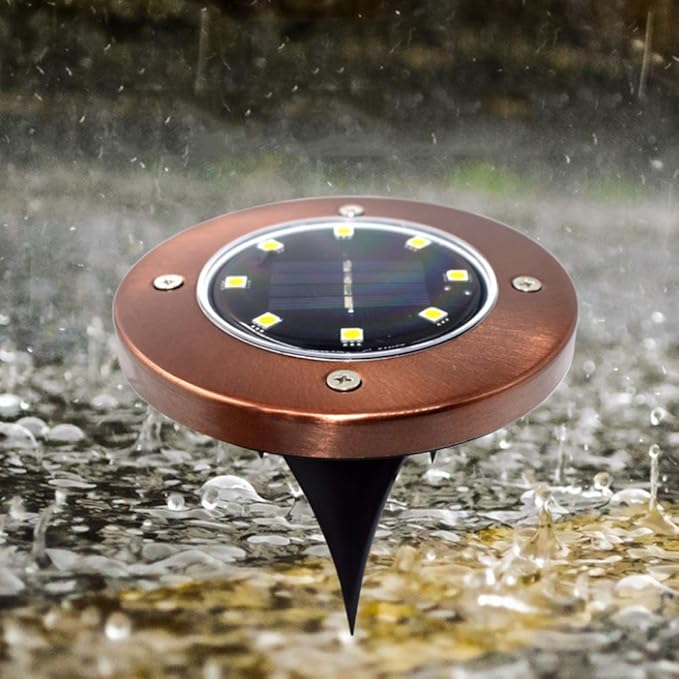 Solar Floor Lamp Ip65 Waterproof Outdoor Led Disc Light, Used in Garden Non-Slip Landscape Path, Used in Terrace Lawn Hospital, Wear-Resistant Deck Lights, Sidewalk Decoration Bronze,White Light