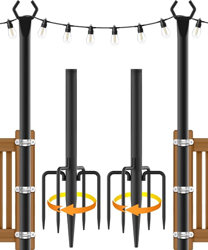 String Light Poles,Metal Poles for Hanging Outdoor Light Strings,2 Pack 10 FT Light Poles Stand for Outside | Lumora