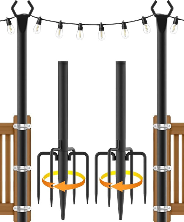 String Light Poles,Metal Poles for Hanging Outdoor Light Strings,2 Pack 10 FT Light Poles Stand for Outside | Lumora