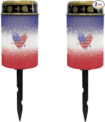 Solar Pathway Lights Outdoor Waterproof Garden Stake Lights US Flag Love Heart LED Lantern Warm White Landscape Lighting for Yard Patio Driveway Solar Powered Fairy Lights Spotlight